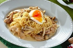 Спагетти с курятиной и грибным соусом