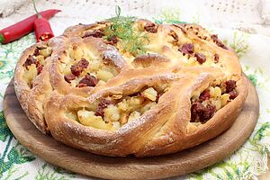 Пирог «Лодочки» с картофелем и ветчиной