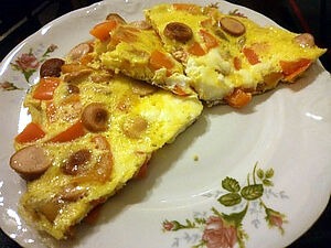 Омлет с сосисками и болгарским перцем