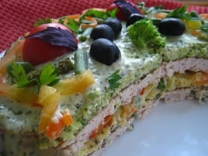 Омлетный торт с курицей
